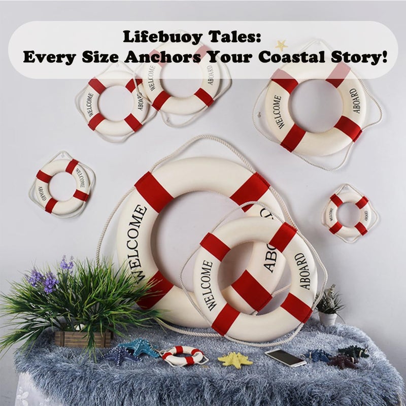 MorroMorn Lifebuoy Wall Hanging Decor - Welcome Aboard Mediterranean Style Home Decoration (Red, 20") - Image 4